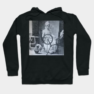 Spinning wheel, 19th century, black and white antique history Hoodie